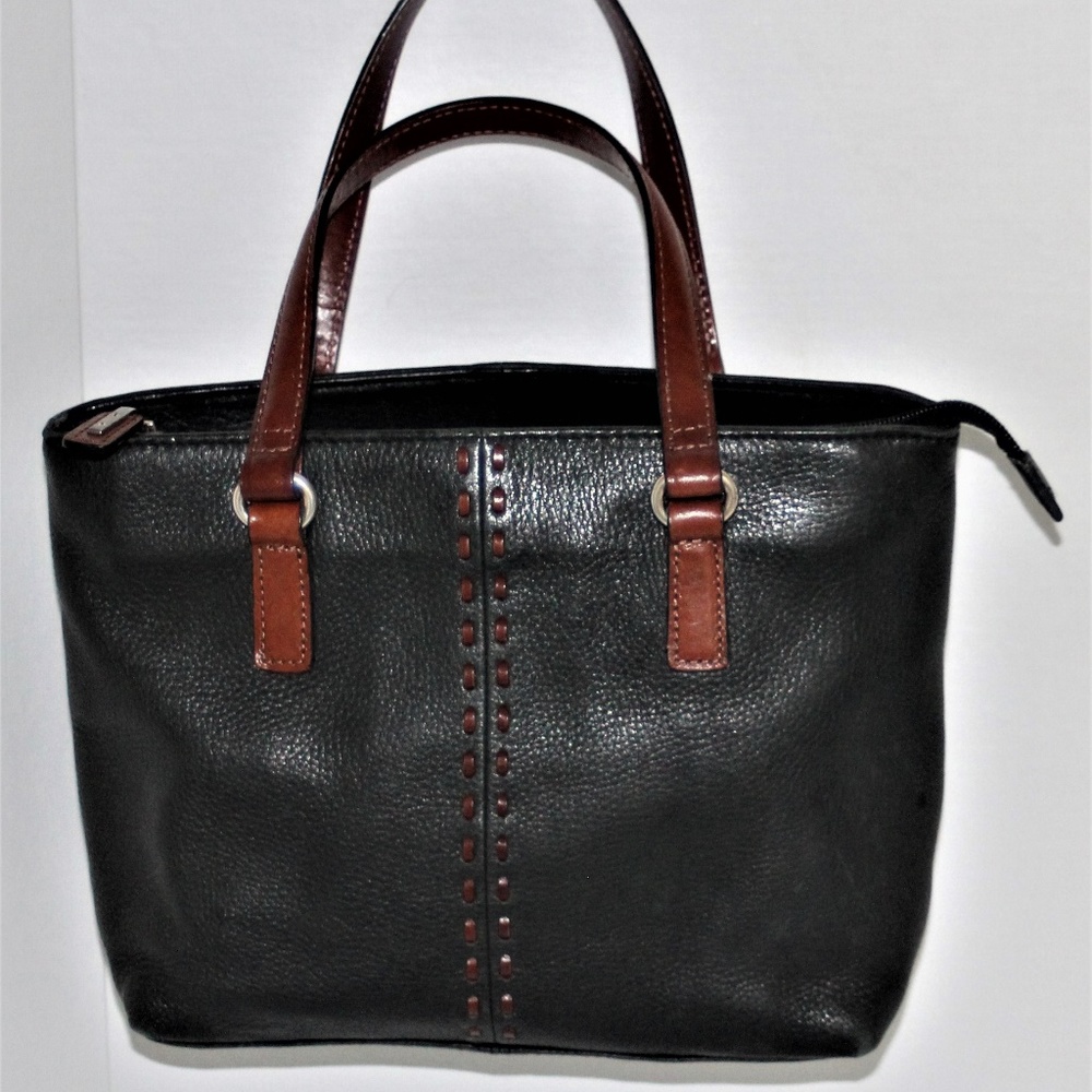 Fossil Black Leather Shoulder Bag with Brown Handles